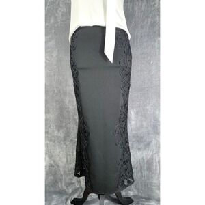 Margo Paris Black Lace Embroidered Fishtail Maxi Skirt Size S High Waist Formal